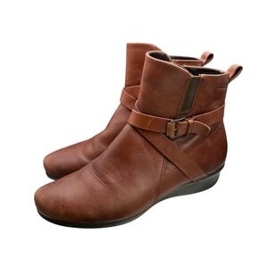 ECCO Leather Ankle Boots Moto Buckle Brown Comfort Zipper Women Size 8.5 (39)